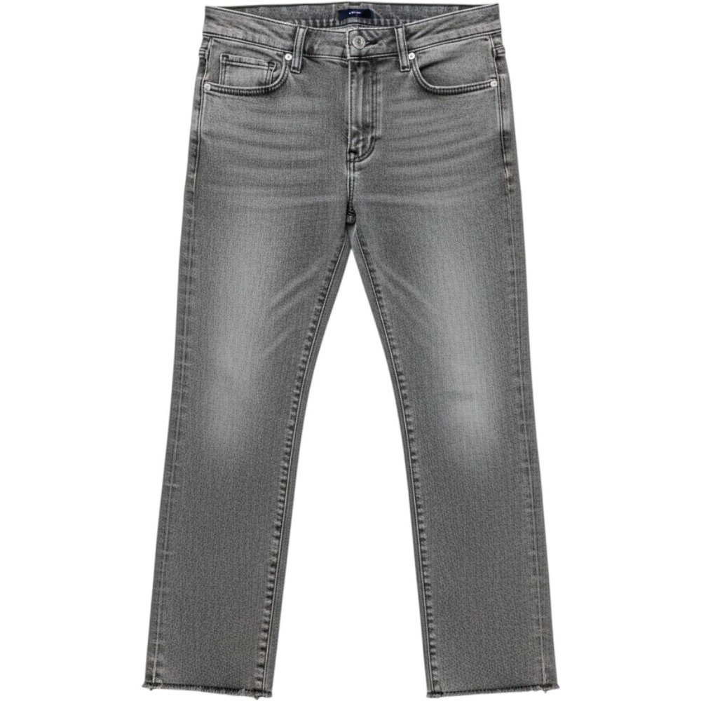 DL1961 Emie Straight High Rise Jeans Straight Leg Chalk Wash Grey Raw Hems 26370